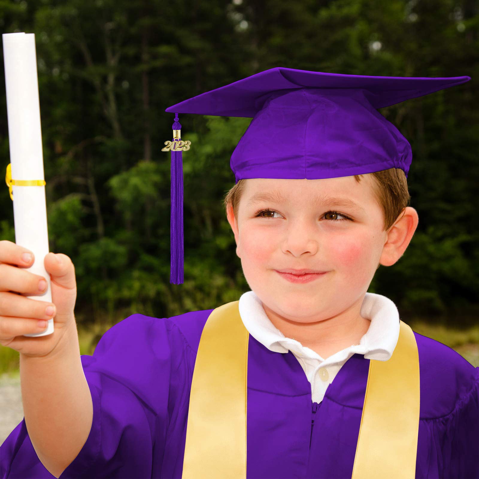 GetUSCart- Foaincore 2023 Year Preschool and Kindergarten Graduation Gown  Cap Tassel Set with 2023 Charm Printed Stole for Kid Grad Gift (Purple, 27)