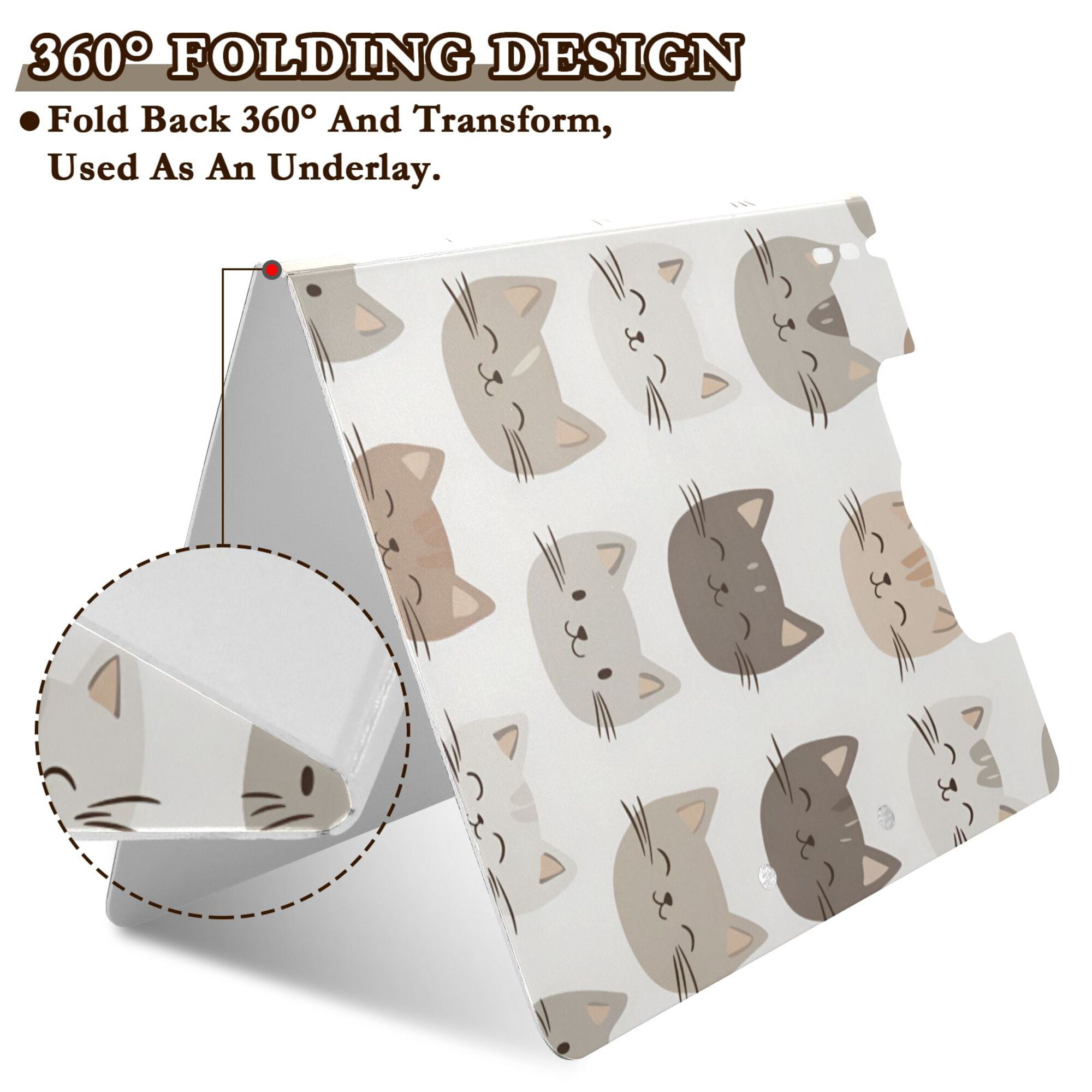 FORMRS A4 Clipboard Folder with Pen Holder Horizontal Foldable School Office Binder, Light Gray Cat Pattern