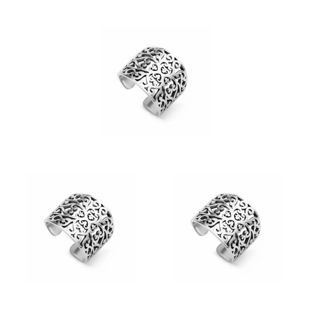 Qarigey Anillo abierto Ajustable Retro Compromiso de boda Festival nupcial Fiesta Vacaciones Playa Fecha Joyería para mujer Hombre Plata Type1 NO1