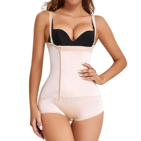 

Irisnaya Shapewear Bodysuit for Women Latex Waist Trainer Full Body Shaper Zipper Tummy Control Open Bust Corset Stomach Body Girdles(Beige Large)