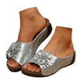 thumbnail image 3 of Daznico Women's Leather Flower Wedge Slippers - Stylish Open Toe Comfortable Shoes with Temperament,for Size 9.5, 3 of 9
