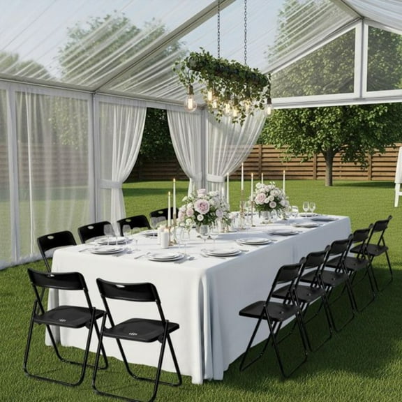 10PC Plastic Black Waterproof Folding Chair, Portable and Stackable Commercial Chair, Suitable for Both Indoor and Outdoor Use, Suitable for Family Activities, Parties, Picnics, Weddings