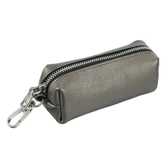 Uxcell Leather Coin Purse,1.8x 5.3 Inch Leather Car Key Holder Bag Hand-held Change Purse Keychain Pouch Small Coin Pouch with Zipper Key Ring for Women and Men, Silver