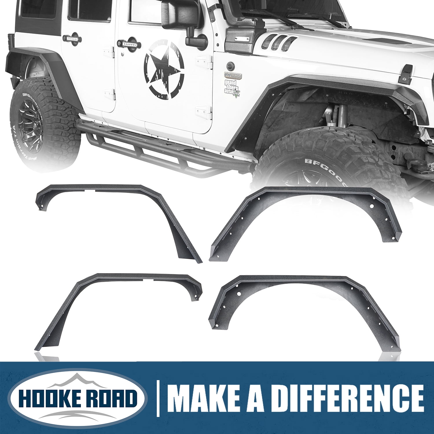 Hooke Road Fits Jeep Wrangler JK 20072018 Flat Tube Front & Rear