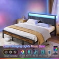 thumbnail image 6 of Dayago Upholstered King Size LED Light Bed Frames with Charging Station, Heavy Duty Metal Platform Bed with Shelf Headboard, Noise-Free, Brown, 6 of 7