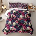 thumbnail image 2 of Homewish Hipple Sugar Skull Quilt Full,Victorian Romantic Rose Full Bedspread Sets,Halloween Duvet,3pcs, 2 of 7