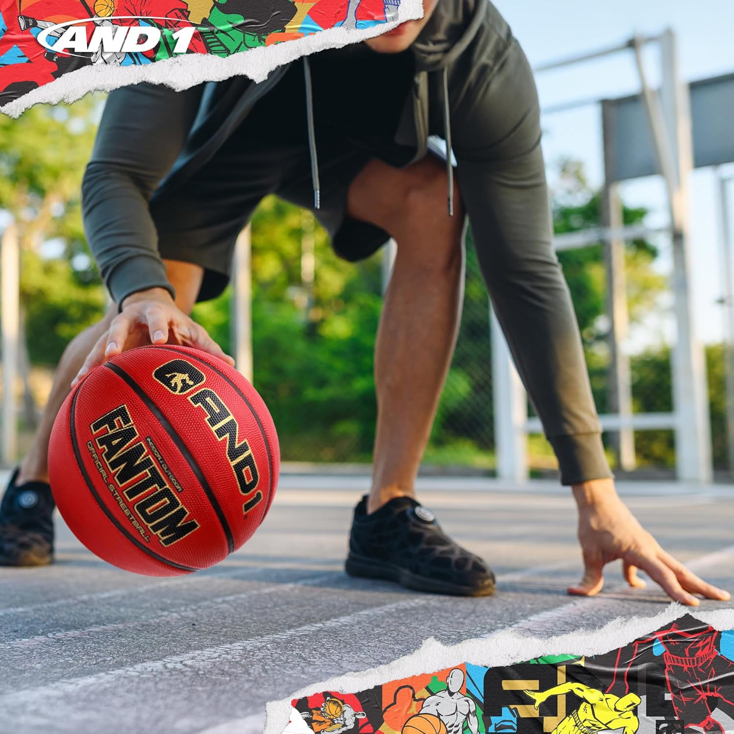 AND1 Fantom Rubber Basketball: Official Regulation Size 7 (29.5 inches), Deep Channel Construction, Indoor/Outdoor Use