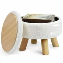 Small Round Ottoman with Storage, Soft Sponge Ottoman Foot Rest Under Desk with Leg, Velvet Foot Stool for Living Room, Bedroom, Couch, Entryway (Grey)