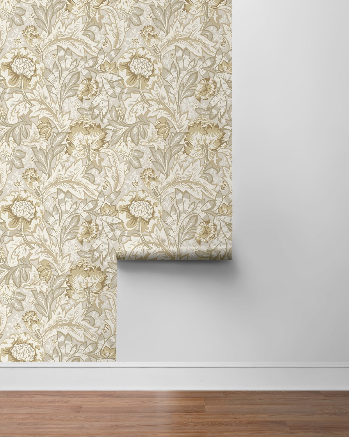 NextWall Latte Acanthus Garden Floral Peel and Stick Wallpaper - 20.9 in. W x 18 ft. L Roll