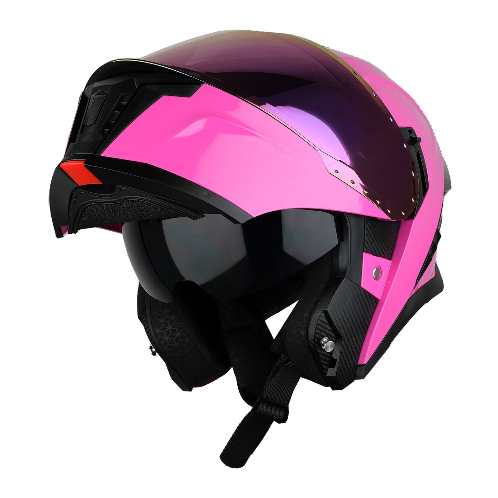 1Storm Motorcycle Modular Flip up Dual Visor Helmet Street Bike Sun Shield Full Face KT928: Glossy Pink + One Extra Clear Shield