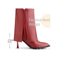 thumbnail image 6 of BLISSFUL STEP Women's Boots Mid-Calf Stiletto Heel Pointed Toe Buckle Zip Faux Leather Boots Red 10, 6 of 7