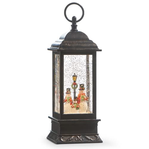 RAZ Imports Caroling Snowman Family Musical Lighted Water Lantern, 11-inch Height, Christmas Decor, Holiday Season, Table and Shelve Accent