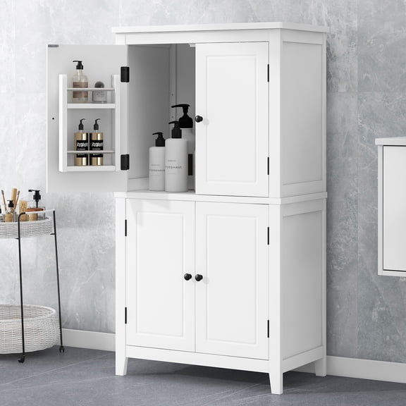 Elegant Bathroom Floor Storage Cabinet, Freestanding Storage Unit, Freestanding Cabinet with 4 Doors, Adjustable Shelves, Adaptable Shelves, 11.8 x 23.6 x 43.3 Inches, for Entryway, Bathroom