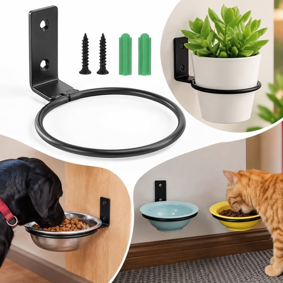 Wall Mounted Plant Holder & Small Pet Bowl Holder, Foldable Iron Hanging Planter Rack for Indoor Balcony Garden, 4.96"x3.98"x2.36" - Aemutady