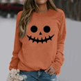 thumbnail image 5 of YVNAURA Women‘s Oversized Halloween Letter Print Sweatshirt Funny Graphic Crewneck Long Sleeve Pullover Round Neck Casual Spooky Season Fall Tops 1 Pack, Orange,L, 5 of 6