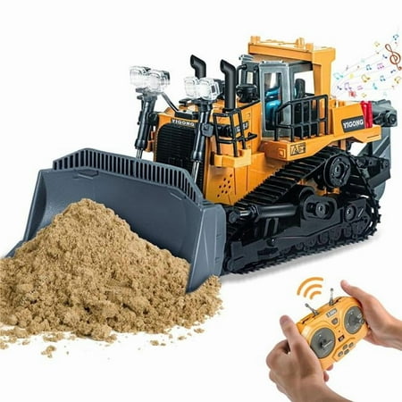 tek NT78144 UNO1RC 9-Channel Metal RC-Bulldozer - Realistic Construction Remote Control Bulldozers Toy with Metal Bulldozing Shovel Lights Sounds, 2.4GHz Remote Control Tractor for Kids Birthday