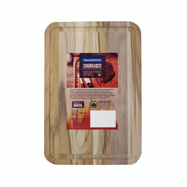 TRAMONTINA - Tabla Rectangular Churrasco, para Barbacoa, de Madera Teca y Acabado Natural, Protección Antibacteriana, Tabla Funcional y Moderna, Versátil y Biodegradable, Tamaño 34 x 23 cm