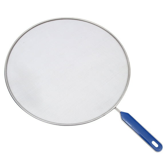 Anti-skid Hangable Handle Stainless Steel Cooking Pot Net Cover Lid Multifunction Anti Oil Splashing Pot Cover Protector Kitchen Tool (25CM, Blue)