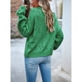 thumbnail image 3 of Arvbitana Women's Knit Tops V-Neck Jacquard Eyelet Lantern Long Sleeve Sweaters Solid Color Knitwear Tops Fall Casual Clothes, 3 of 8