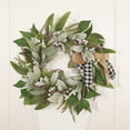 thumbnail image 5 of Kuroiy Artificial Olive Leaf Wreath for Front Door, Greenery with Linen Bow, Weather-Resistant Spring Summer Decor, 22 Inch Indoor Outdoor All Season Faux Olive Branch, 5 of 5