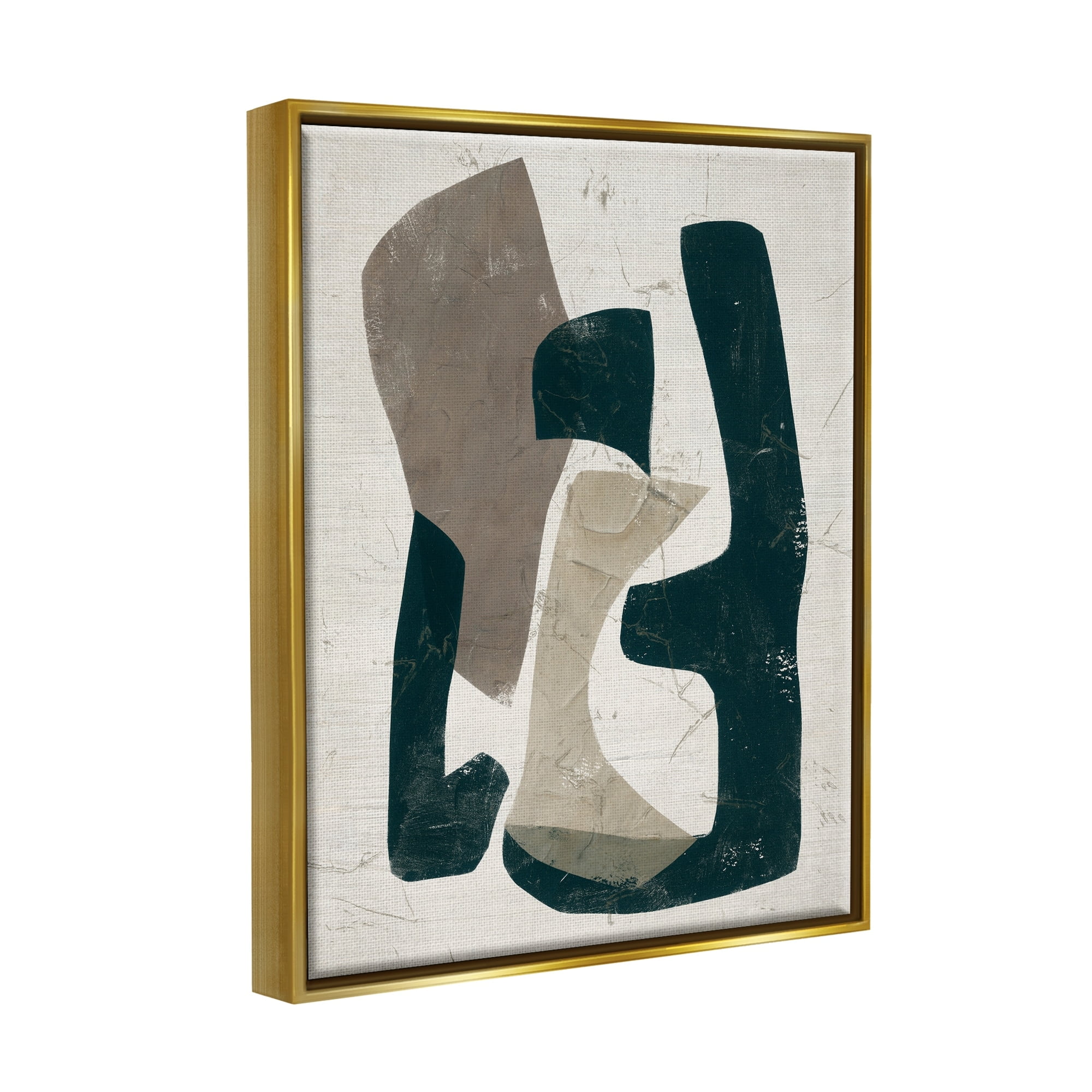 Stupell Industries Weathered Abstract Shapes Modern Geometric Neutral Tones Painting Metallic Gold Floating Framed Canvas Print Wall Art, Design by June Erica Vess