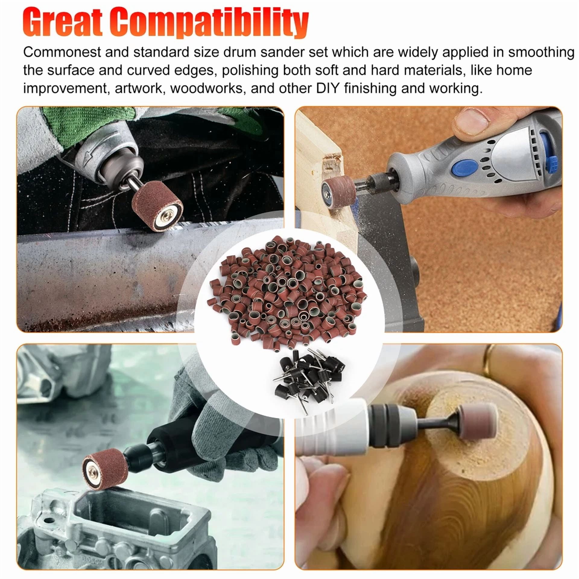 CIRCLE- 384Pcs Sanding Drum Nail Sander Drill Bit Kit For Dremel Accessories Rotary Tool