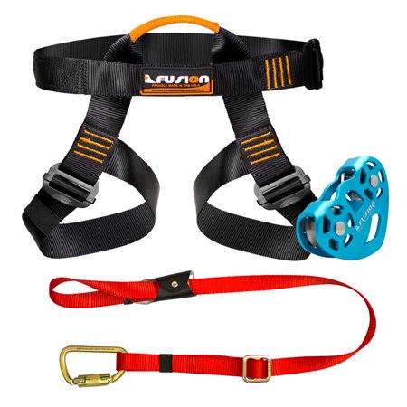 Fusion Climb Pro Backyard Zip Line Kit Harness Lanyard Trolley Bundle