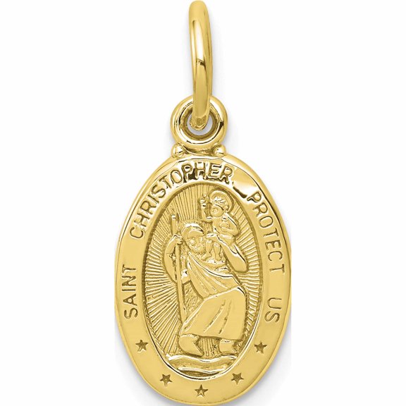10K Yellow Gold Solid Satin Polished St. Christopher Pendant (20 X 9) Made In United States 10c90