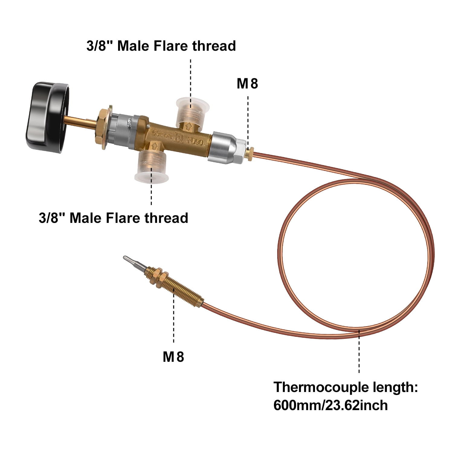 Wadeo Lpg Propane Fireplace Fire Pit Gas Control Cock Valve With Thermocouple And Knob Switch Low Pressure Propane Valve With 3 8 Flare Inlet Outlet Suitable For Gas Grill Heater Fire Pit