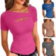 thumbnail image 2 of Short Sleeve Shirt For Women One Pieces Cutout Tops Fashion Slim Fitting Tee Tshirt Spring Summers Clothes Burgundy Xl, 2 of 5