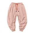 thumbnail image 4 of Mens Hippie Harem Pants Baggy Linen Stretchy Waist Drop Crotch Lightweight Pants Loose Spring Summer Pink XL, 4 of 6