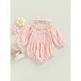 thumbnail image 4 of Newborn Girl Romper Outfits Long Sleeve Floral Printed Pleated Romper + Cute Bow-Knot Headband Set, 4 of 8