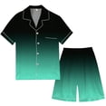 thumbnail image 3 of GPOECD Men's Sleepwear Plus Size Men's Gradient Multicolored Silk Satin Short Sleeve Button Up Home Wear Set Mens Pajama Set Green,XXL, 3 of 4