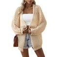 thumbnail image 3 of Women'S 2025 Crochet Light-Weight Cardigan Short Sleeve Boho Open Front Sweater Tops Apricot M, 3 of 9