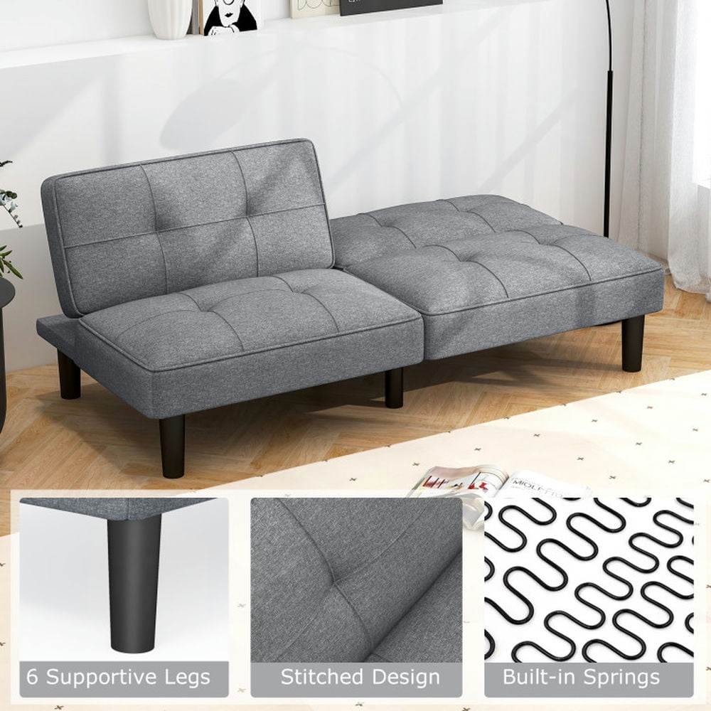 Finihen Sofa Bed, Convertible Sofa Bed, Convertible Folding Futon Sofa Bed with 6-Position Adjustable Backrest, for Living Room, Bedroom, Gray