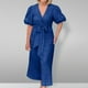 thumbnail image 1 of Puntoco Vestido De Manga Corta Con Cuello En V, Verano De Mujer De Color Sólido Suelto Casual Con Cordones Mangas Abullonadas Azul S, 1 of 7