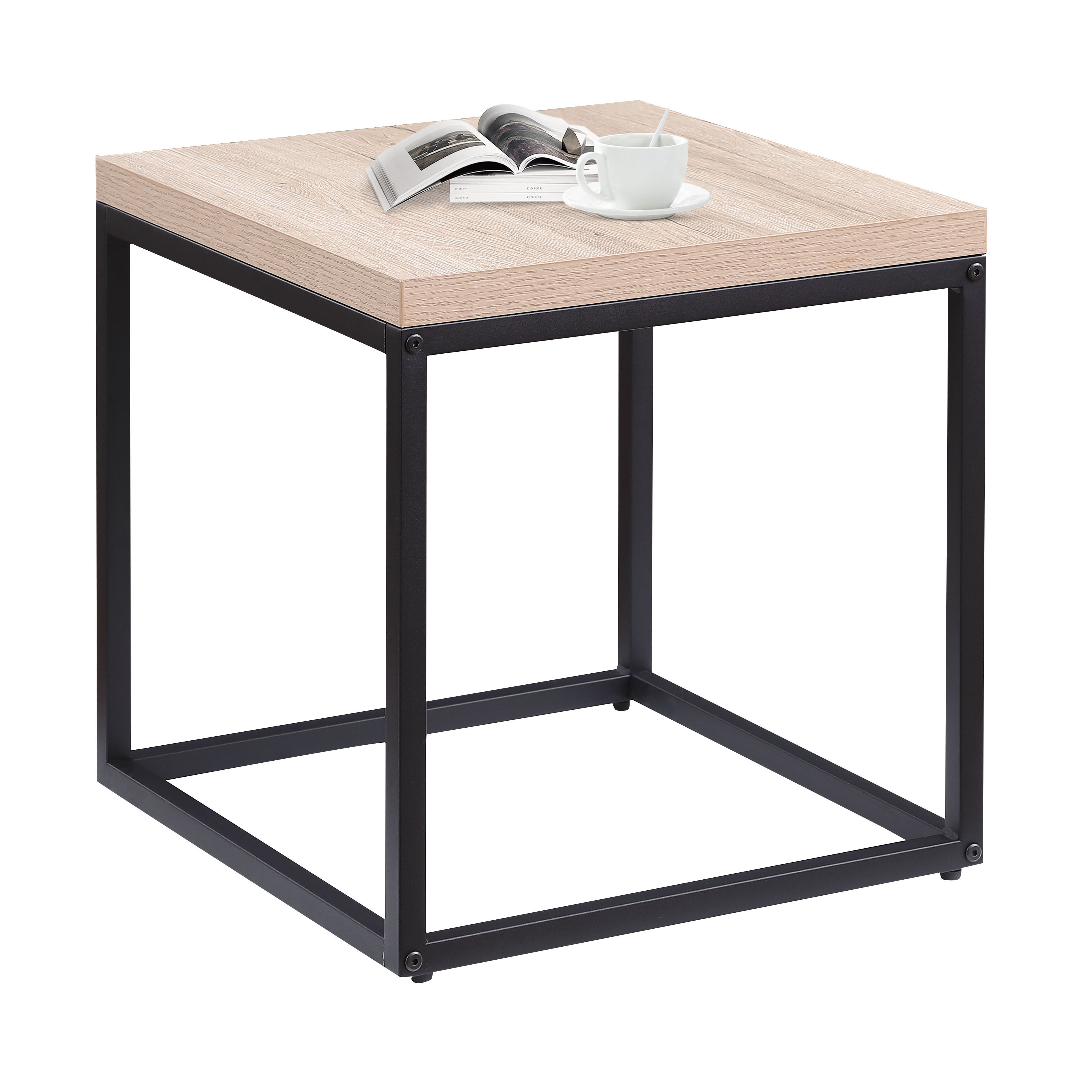 End Table Side Table,Square Wood and Metal Nightstand,Storage Small End Table, for Living Room Bedroom, Natural Oak