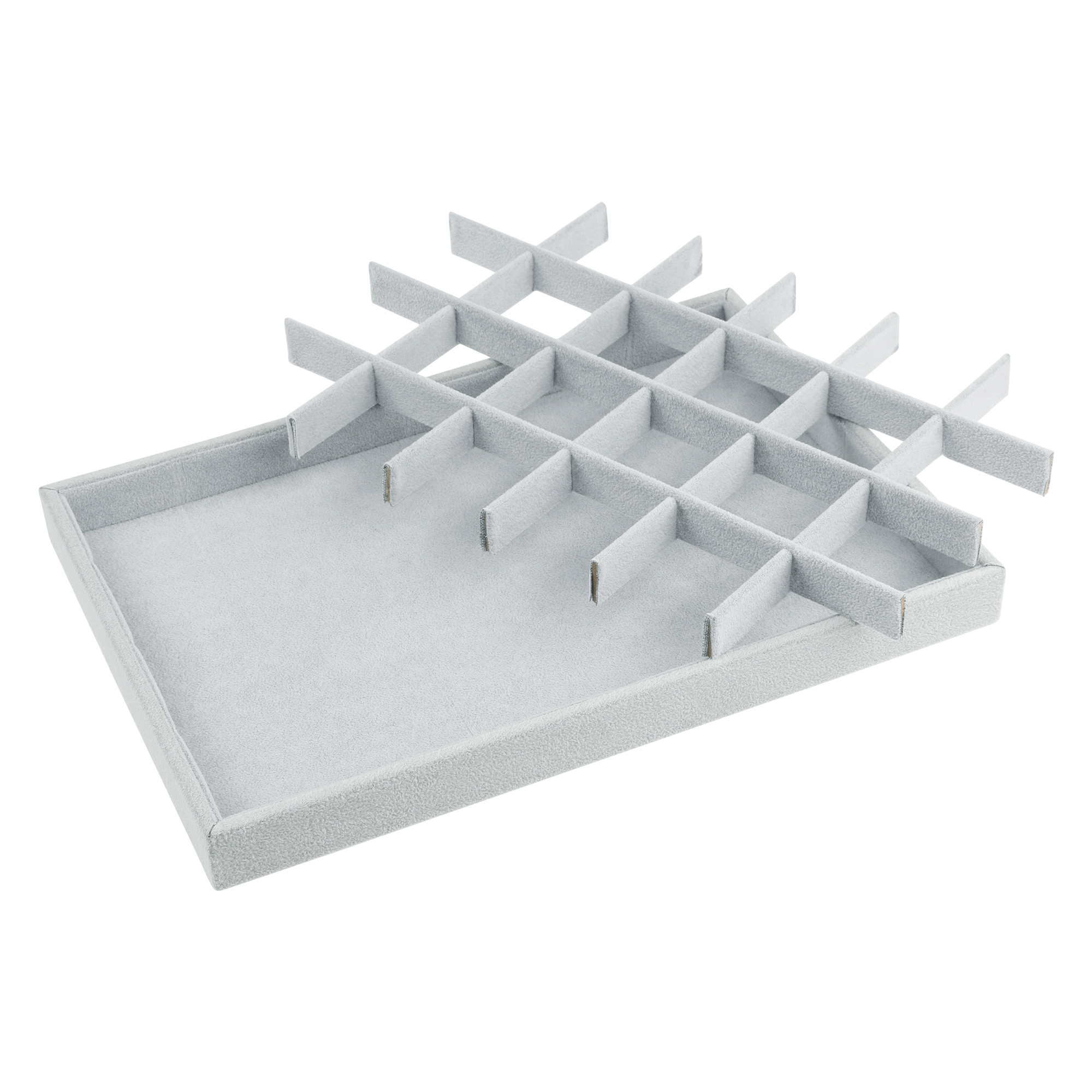 Unique Bargains Velvet Jewelry Boxes Holder Organizer Trays with Removable Dividers Gray 24 Grid Tray
