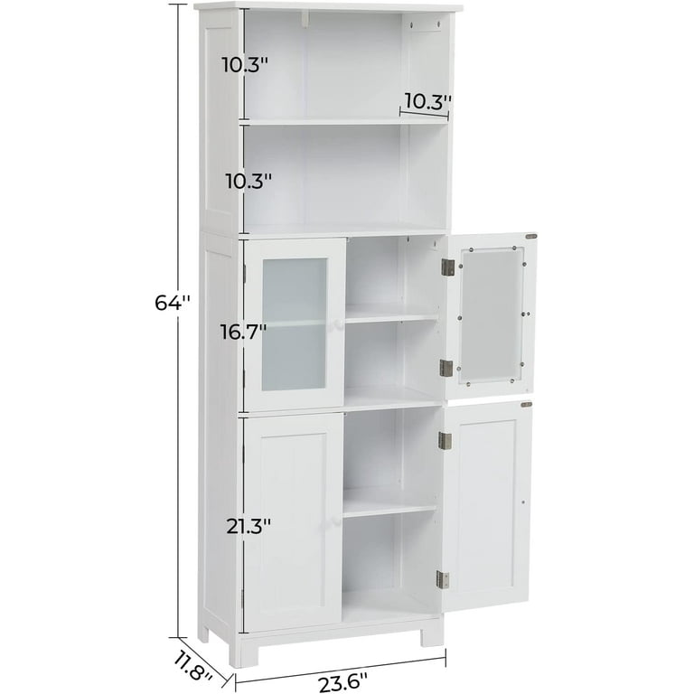 Tiptiper Tall Bathroom Storage Cabinet with Glass Doors, Adjustable  Shelves, Linen Cabinet, White