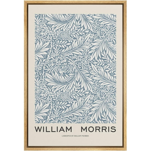 IDEA4WALL Framed Canvas Print Larkspur Flower Pattern by William Morris Historic Cultural Illustrations Fine Art Traditional Floral Poster for Living Room, Bedroom, Office - Natural 16"x24"