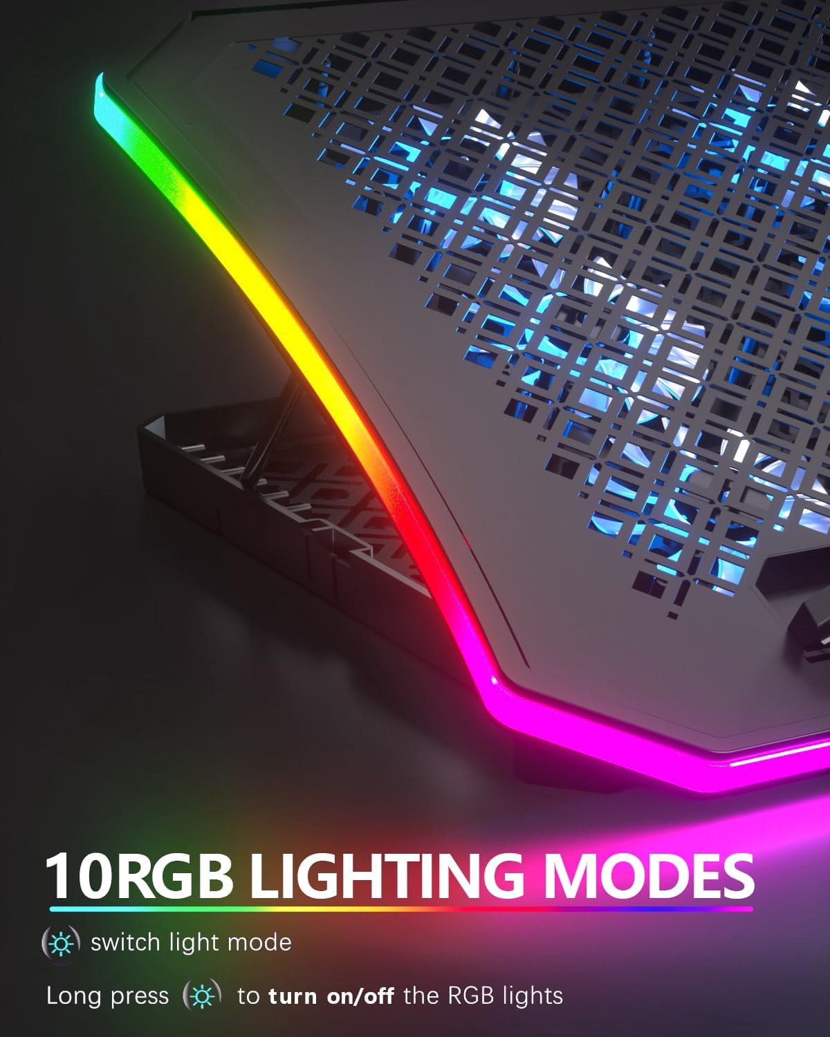 Upgraded Gaming Laptop Cooler Pad With 9 Quiet Rgb Fans  For 15.6-17.3 Inch Laptops 7 Height Stands 2 Usb Ports Phone Stand-blue