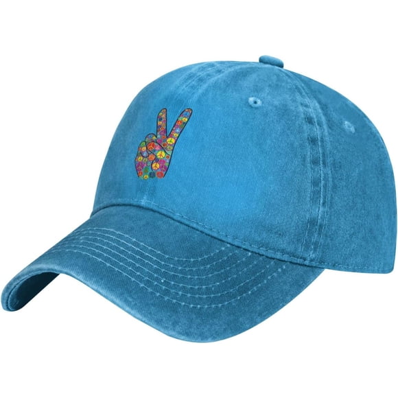 Hat Hippie Hippy Peace Sign Hand Cowboy hat Men Vintage Baseball Cap Women Trucker Hat Dad Cap Ponytail Hat Black