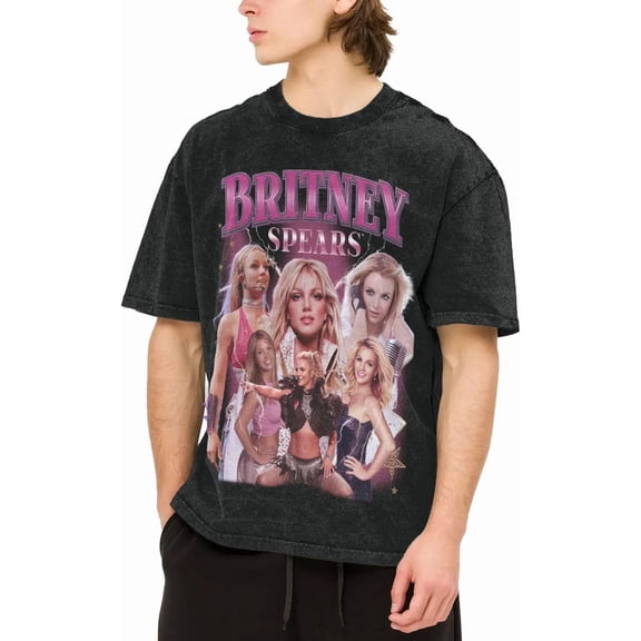 Men's Britneys Music Spears T-Shirt Washed Vintage Loose Short Sleeve Tee Top 151