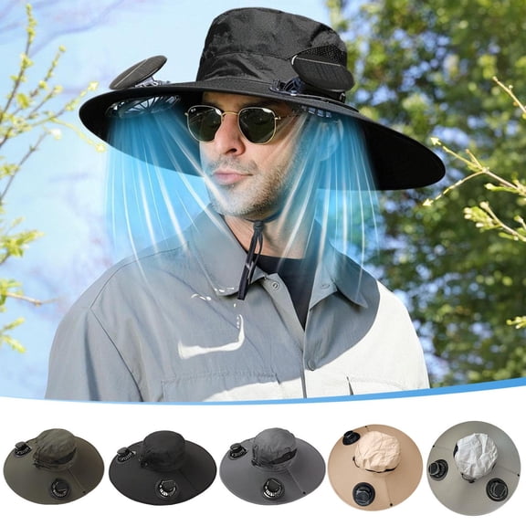 Nsxcdh Solar USB Fan Fisherman Hat,Mesh,48 Cm,Sun Protection,Rechargeable,Strong Wind,Breathable Summer Outdoor,Adults