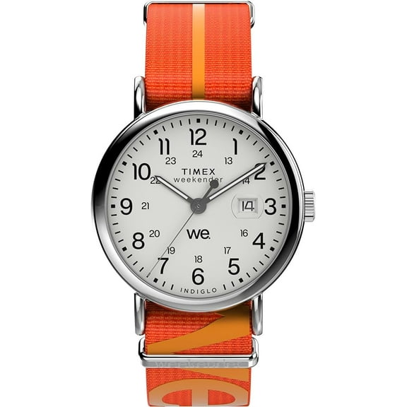 Timex Men's Weekender 40mm Watch - Orange Strap White Dial Silver-Tone Case
