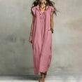 thumbnail image 3 of Efsteb womens sundresses sleeveless Fly Sleeve V-Neck Ruffle Trim Maxi Dress Solid Color Casual Loose Dresses with Pockets for Beach Vacation (Pink,XXL), 3 of 9