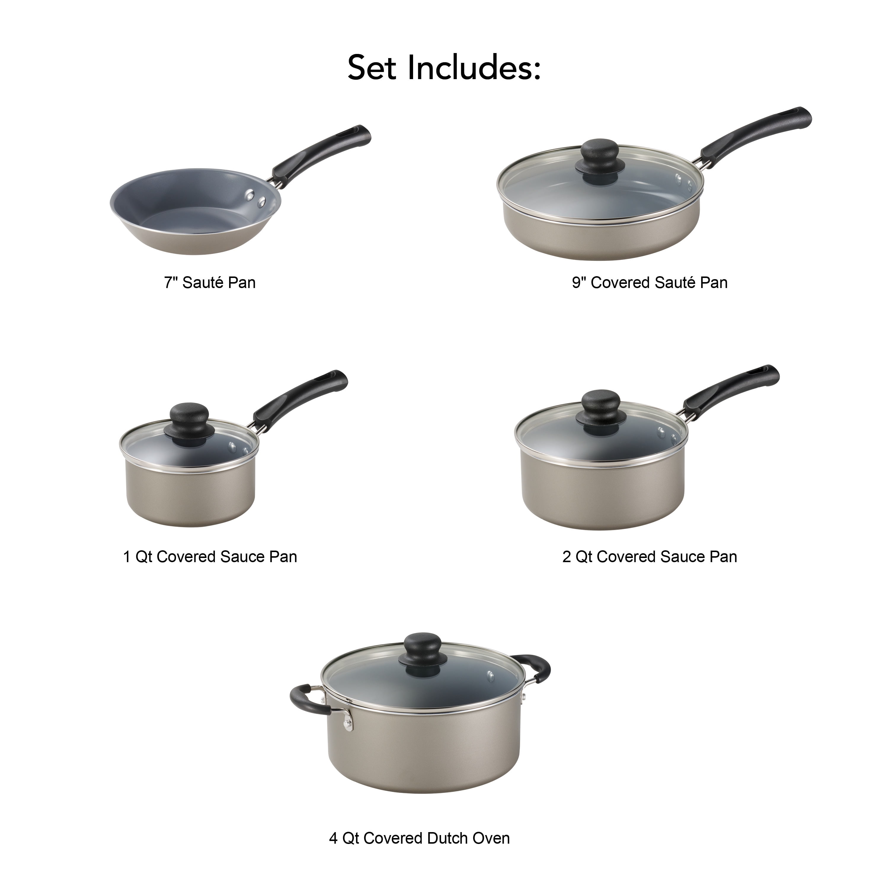 Tramontina 9-Piece Ceramic Cookware Set, Champagne