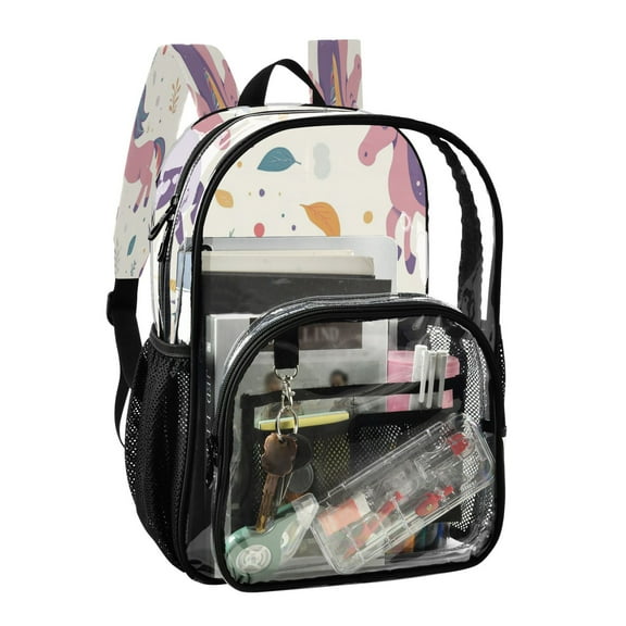PVC Transparent Backpack Stylish & Durable Clear Backpack Perfect for School, Travel and Outings Unicorn Pattern