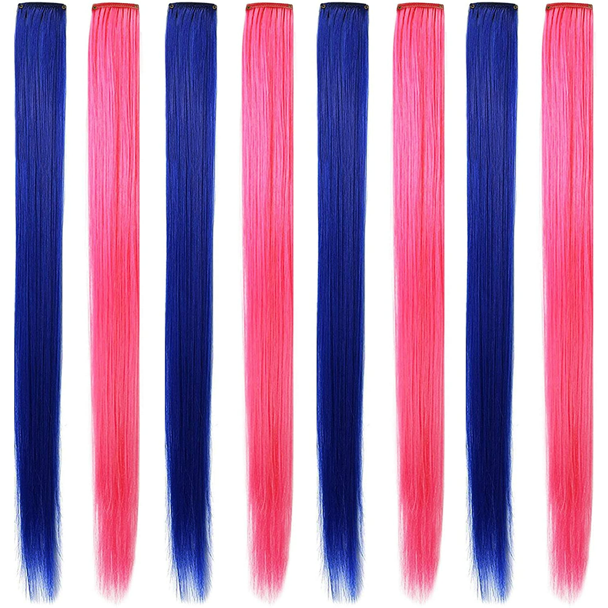 Blue Pink 21 Inch 8PCS Set Straight Colorful Colored Clip In/On Hair  Extensions Party Highlight ulti Colors Hair piecesFor Woman/Girls/Lady  (Blue Pink) | Walmart Canada