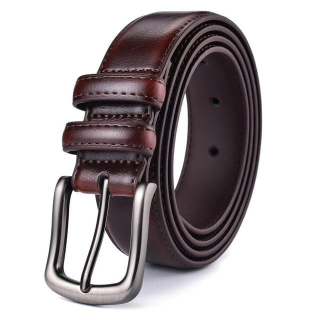 DEBGFS Ceinture pour Homme Ceinture Habillée en Cuir Véritable Classique Décontractée Ceinture de 1 1/4” de Large avec Boucle à Ardillon Simple, Acajou, 32